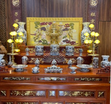 Trọn Bộ Ban Thờ Ô Xa gỗ hương lào dát vàng